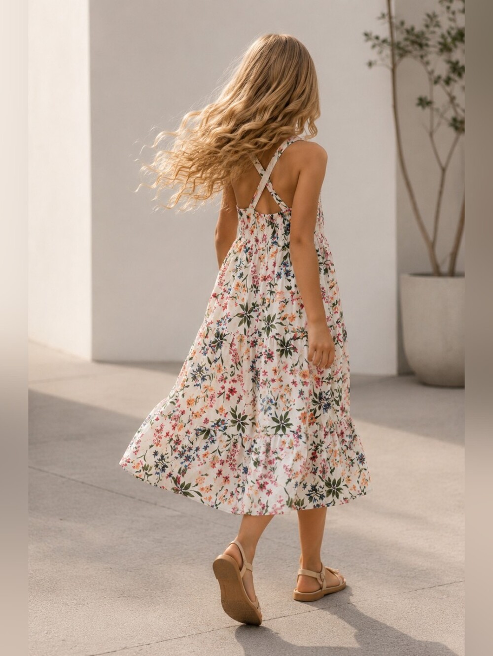 Old Navy Sleeveless Printed Square-Neck Midi Dress - Girls Small 6/7 - Picture 8 of 8